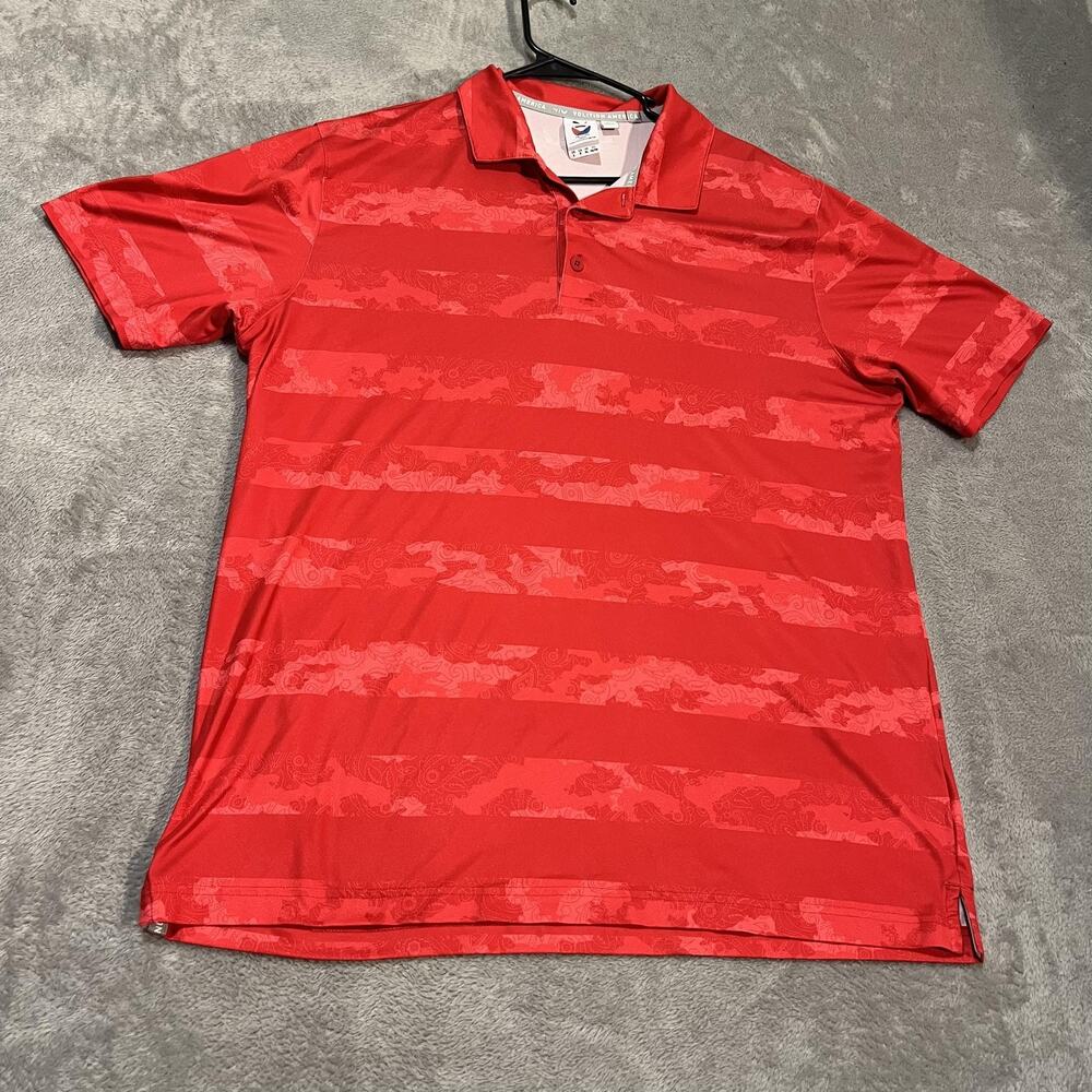 Puma Volition America Polo Shirt Mens Large Red Golf Performance Tonal Stripe